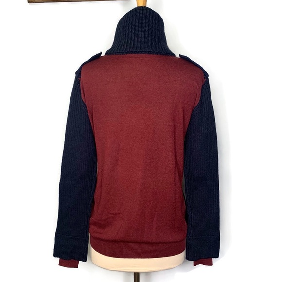 Alexander McQueen Navy Burgundy Mixed Media Knit Color Block Turtleneck Sweater - Picture 3 of 10